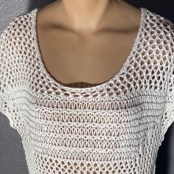 CONVERSE - vest: white sheer acrylic woven crochet open knit overlay - XL - Picture 6 of 16